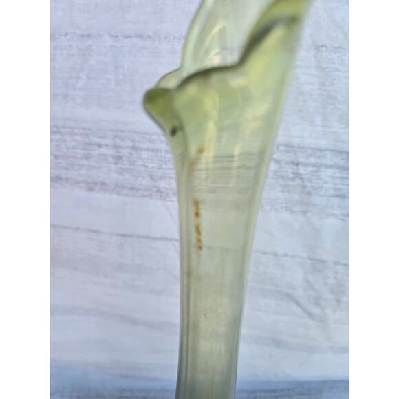 Vintage Green Glass Swung Vase 15" Pedestal Base Mid-Century Style - Picture 2 of 3